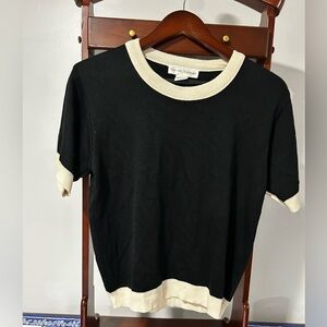Vintage Casual Corner Black and Cream Short Sleeve Sweater Top Women’s Medium